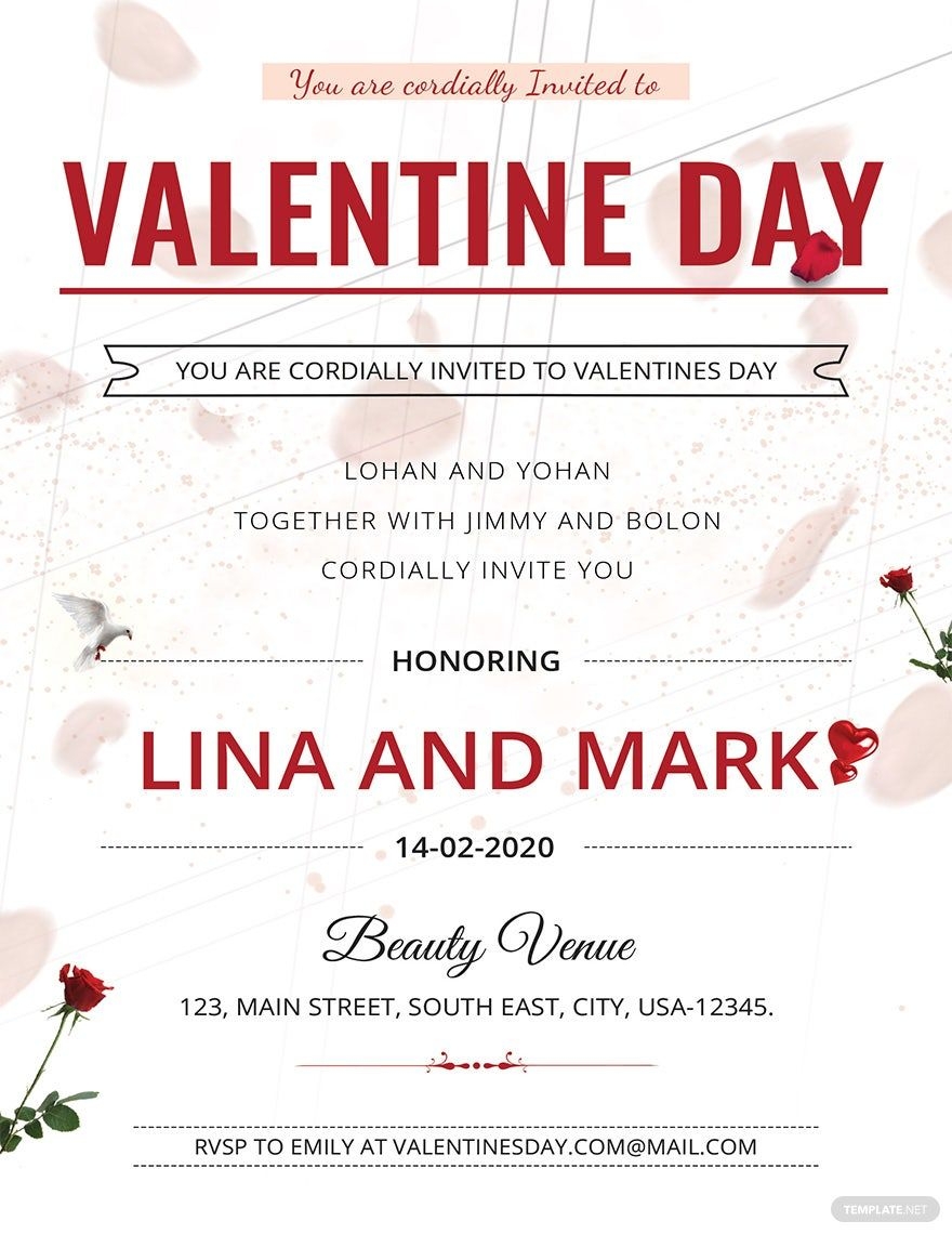 Valentines Day Invitation Card Template In Publisher PSD Word 