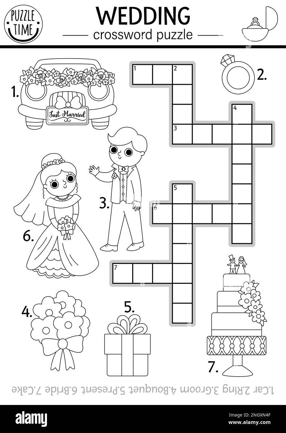 Vector Black And White Wedding Crossword Puzzle For Kids Simple 
