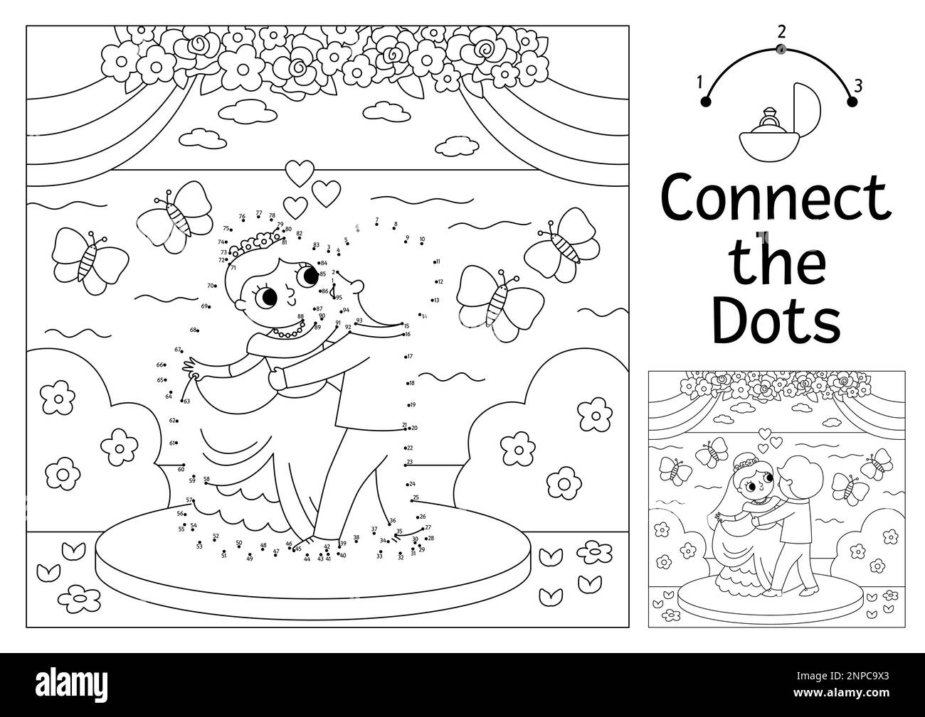 Vector Dot to dot And Color Activity With Cute Dancing Just Married Couple Wedding Connect The Dots Game For Children With Bride And Groom Marriage Stock Vector Image U0026 Art Alamy