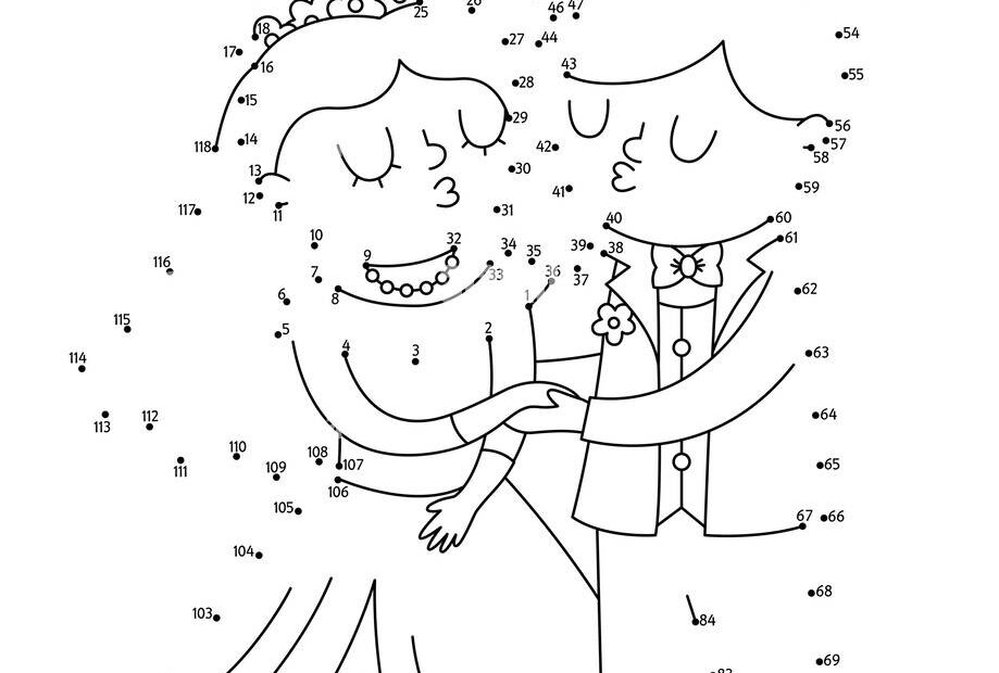 Vector Dot to dot And Color Activity With Cute Kissing Just Married Couple Wedding Connect The Dots Game For Children With Bride And Groom Marriage Stock Vector Image U0026 Art Alamy
