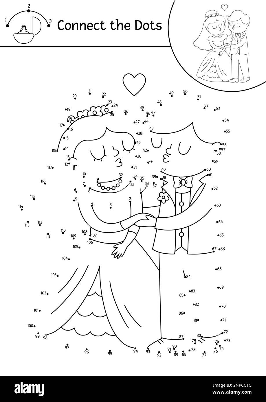 Vector Dot to dot And Color Activity With Cute Kissing Just Married Couple Wedding Connect The Dots Game For Children With Bride And Groom Marriage Stock Vector Image U0026 Art Alamy