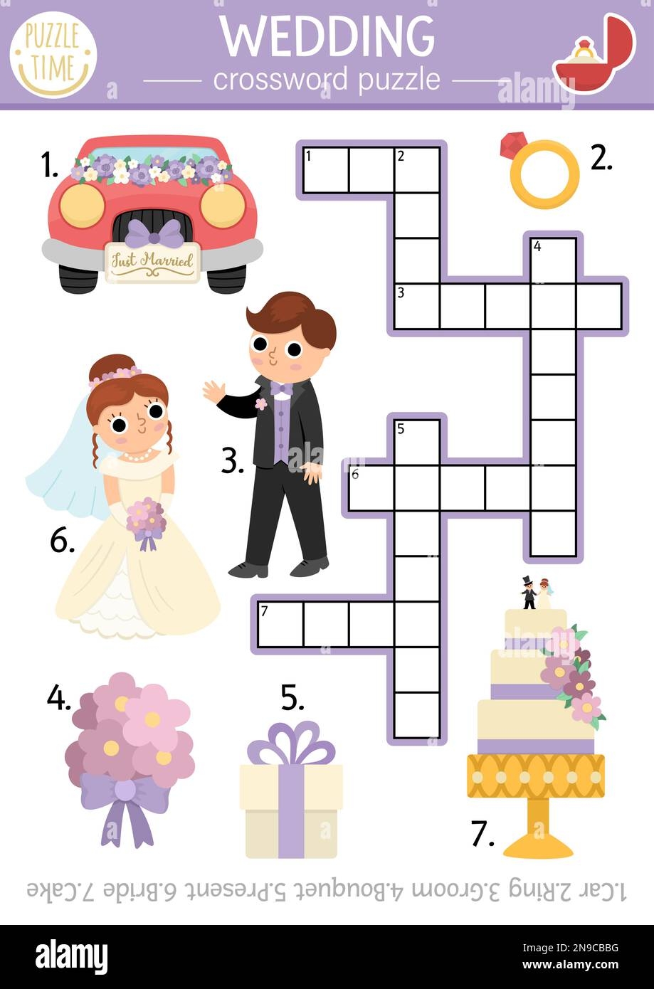 Vector Wedding Crossword Puzzle For Kids Simple Marriage Ceremony 