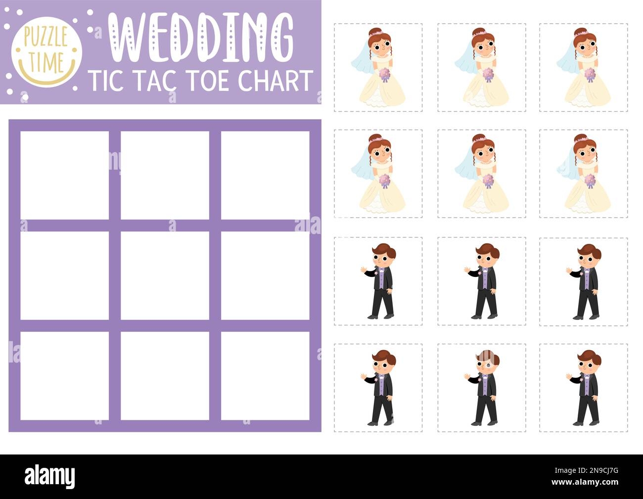 Vector Wedding Tic Tac Toe Chart With Bride And Groom Marriage Ceremony Board Game Playing Field With Cute Characters Funny Family Holiday Printable Stock Vector Image U0026 Art Alamy