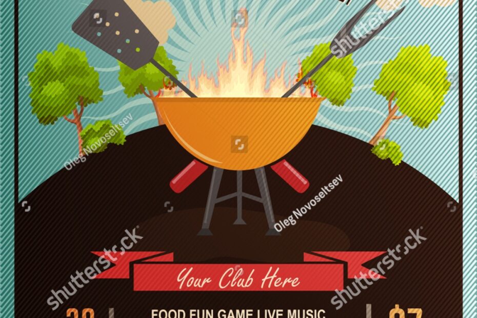Vektor Stok Bbq Party Invitation Template On Blue Tanpa Royalti 1482480257 Shutterstock