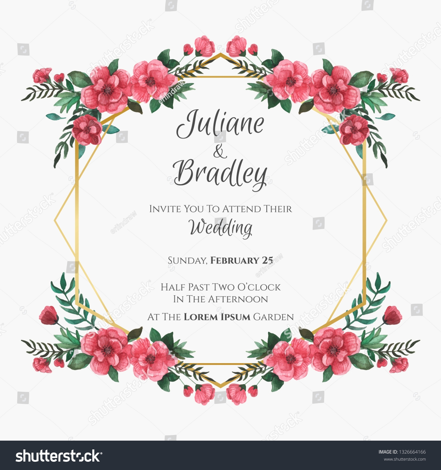 Vektor Stok Floral Wedding Invitation Template Floral Watercolor Tanpa Royalti 1326664166 Shutterstock
