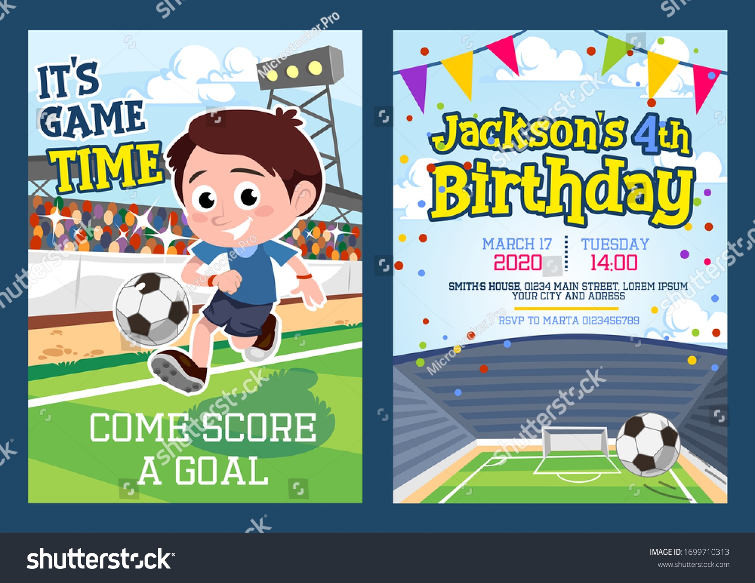 Vektor Stok Football Party Invitation Template Footballer Vector Tanpa Royalti 1699710313 Shutterstock