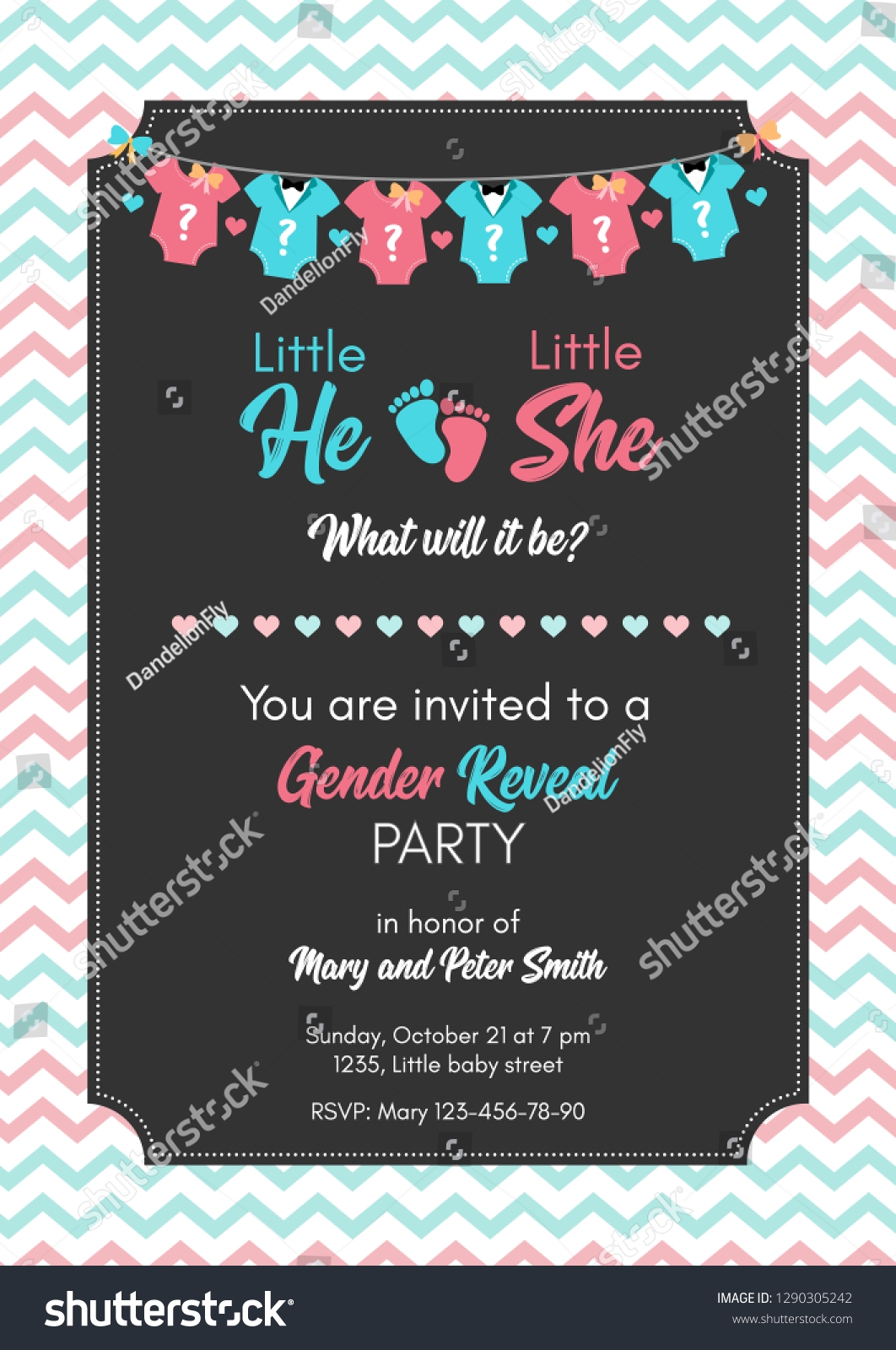 Vektor Stok Gender Reveal Invitation Template Baby Shower Tanpa Royalti 1290305242 Shutterstock