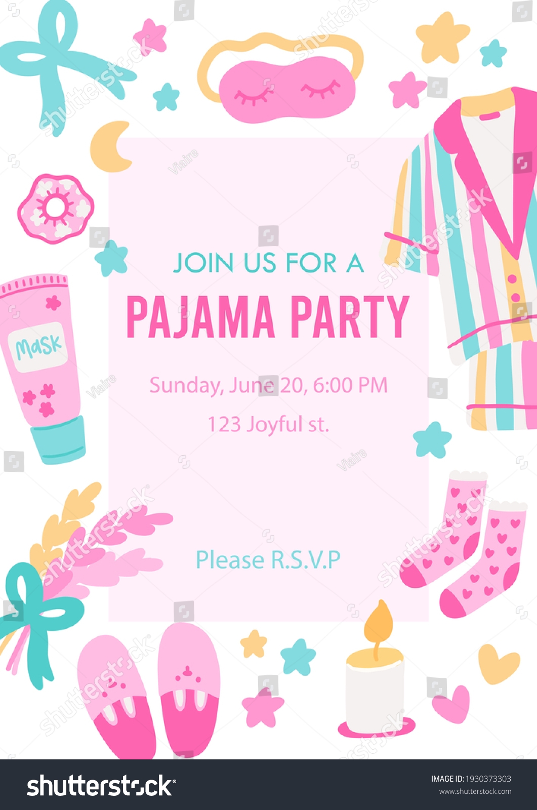 Vektor Stok Pajama Party Invitation Template Card Birthday Tanpa Royalti 1930373303 Shutterstock