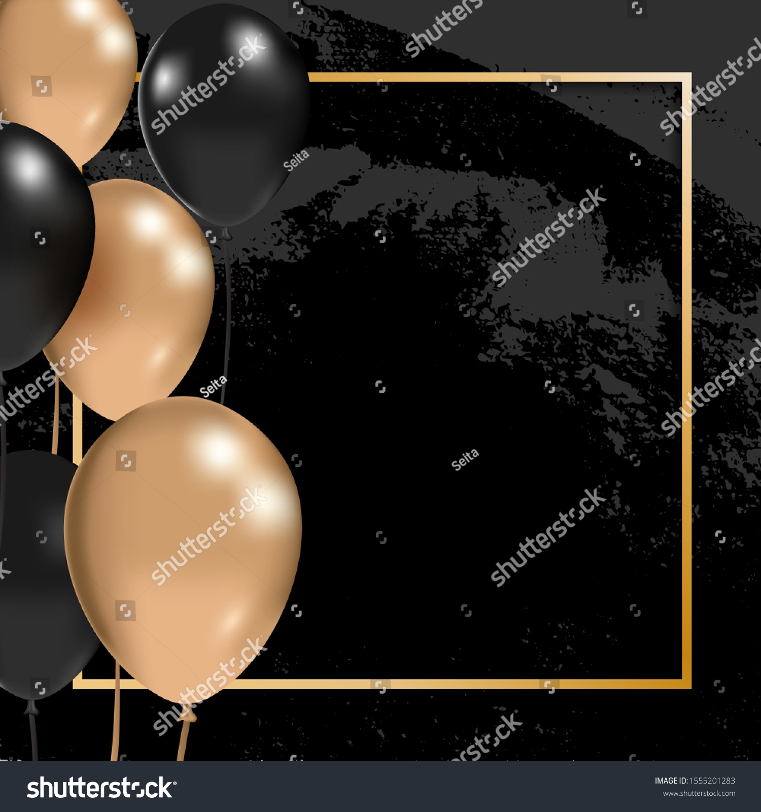Vektor Stok Party Invitation Template Gold Black Balloons Tanpa Royalti 1555201283 Shutterstock