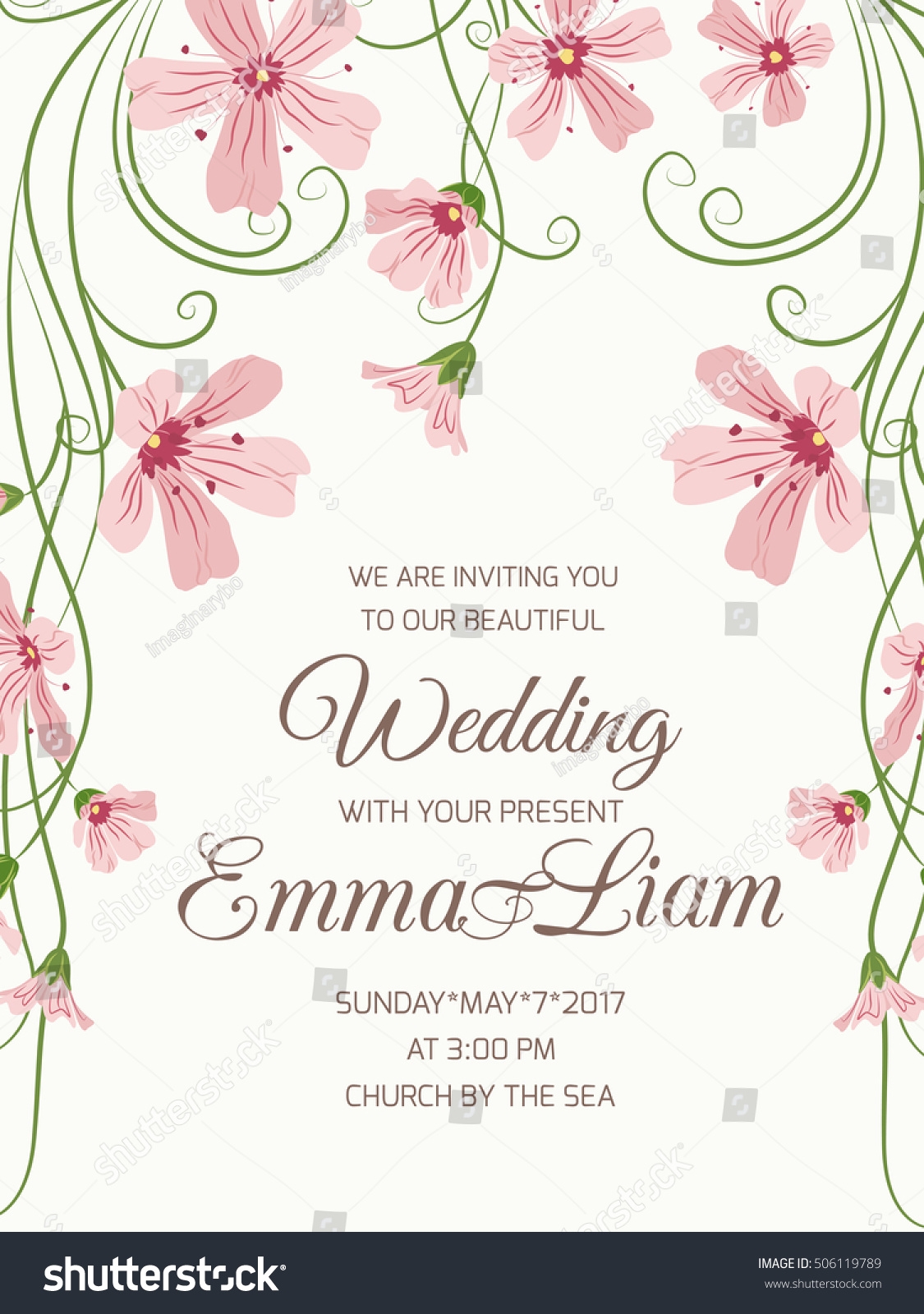 Vektor Stok Wedding Ceremony Invitation Card Floral Template Tanpa Royalti 506119789 Shutterstock