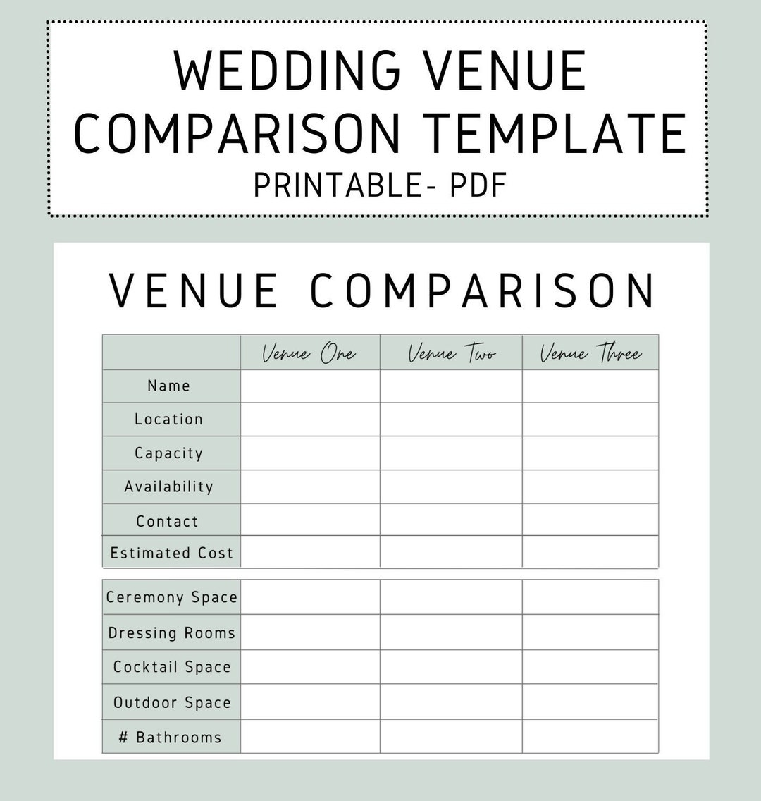 Venue Comparison Printable Wedding Planning Event Planning Venue Checklist wedding Vendor Tracker Wedding Checklist PDF Letter A4 Etsy