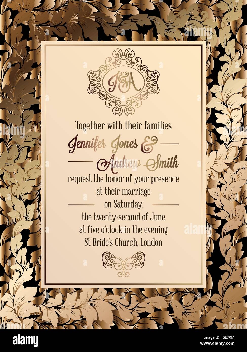 Vintage Baroque Style Wedding Invitation Card Template Elegant 