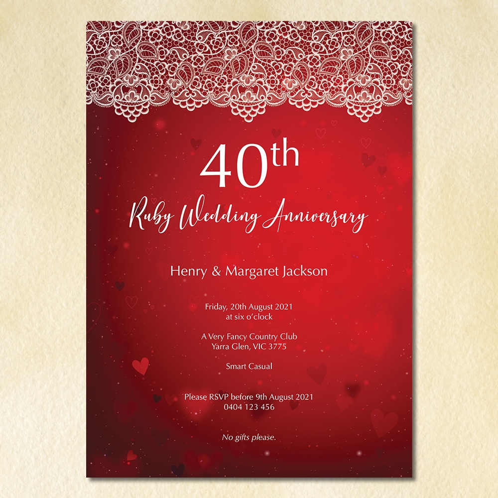 Vintage Lace 40th Ruby Wedding Anniversary Invitation