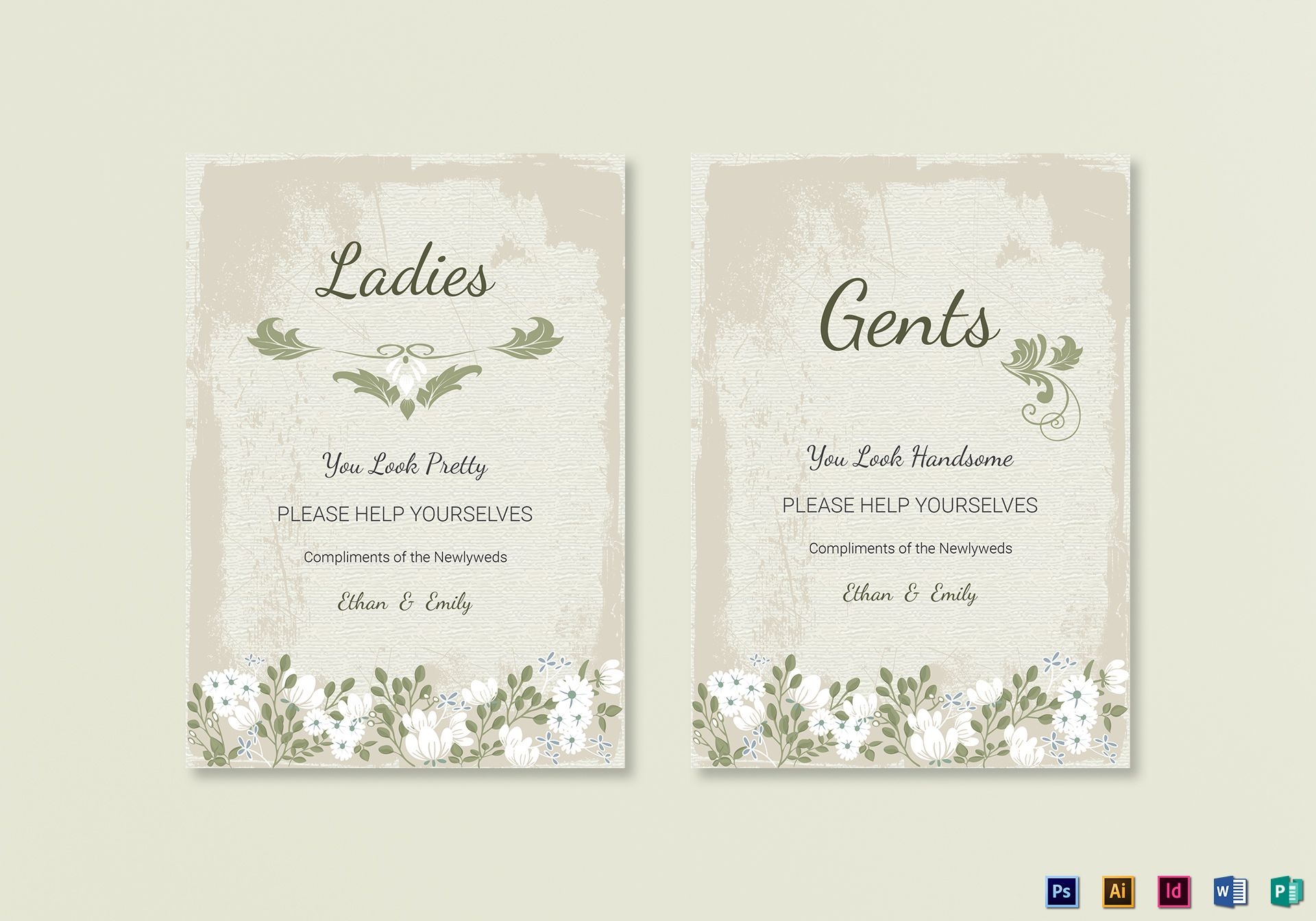 Vintage Wedding Bathroom Signs Template