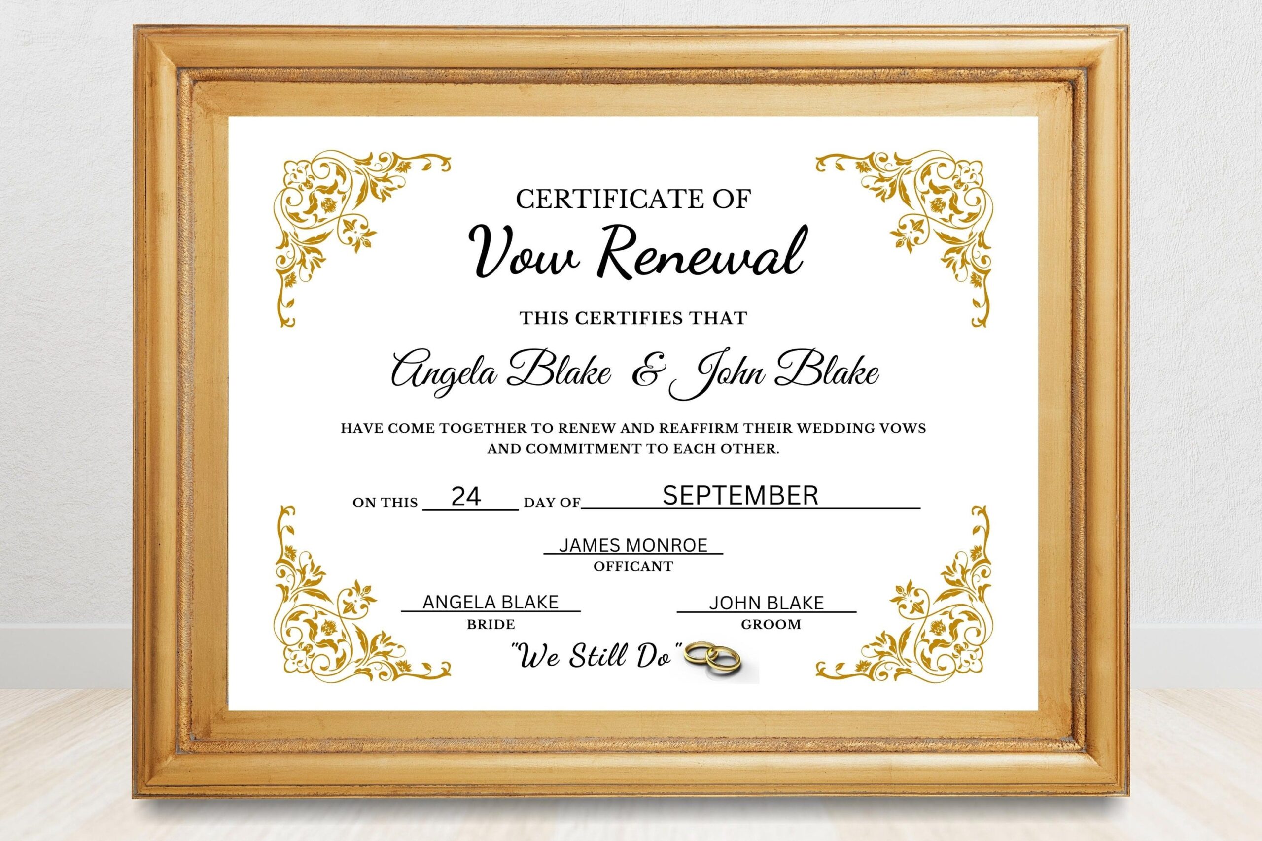 Vow Inauthentic Renewal Certificate