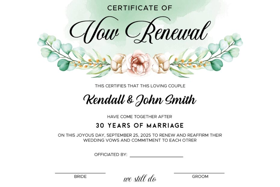 Vow Renewal Certificate Editable Printable Wedding Certificate Template Elegant Certificate Of Vow Renewal Etsy UK