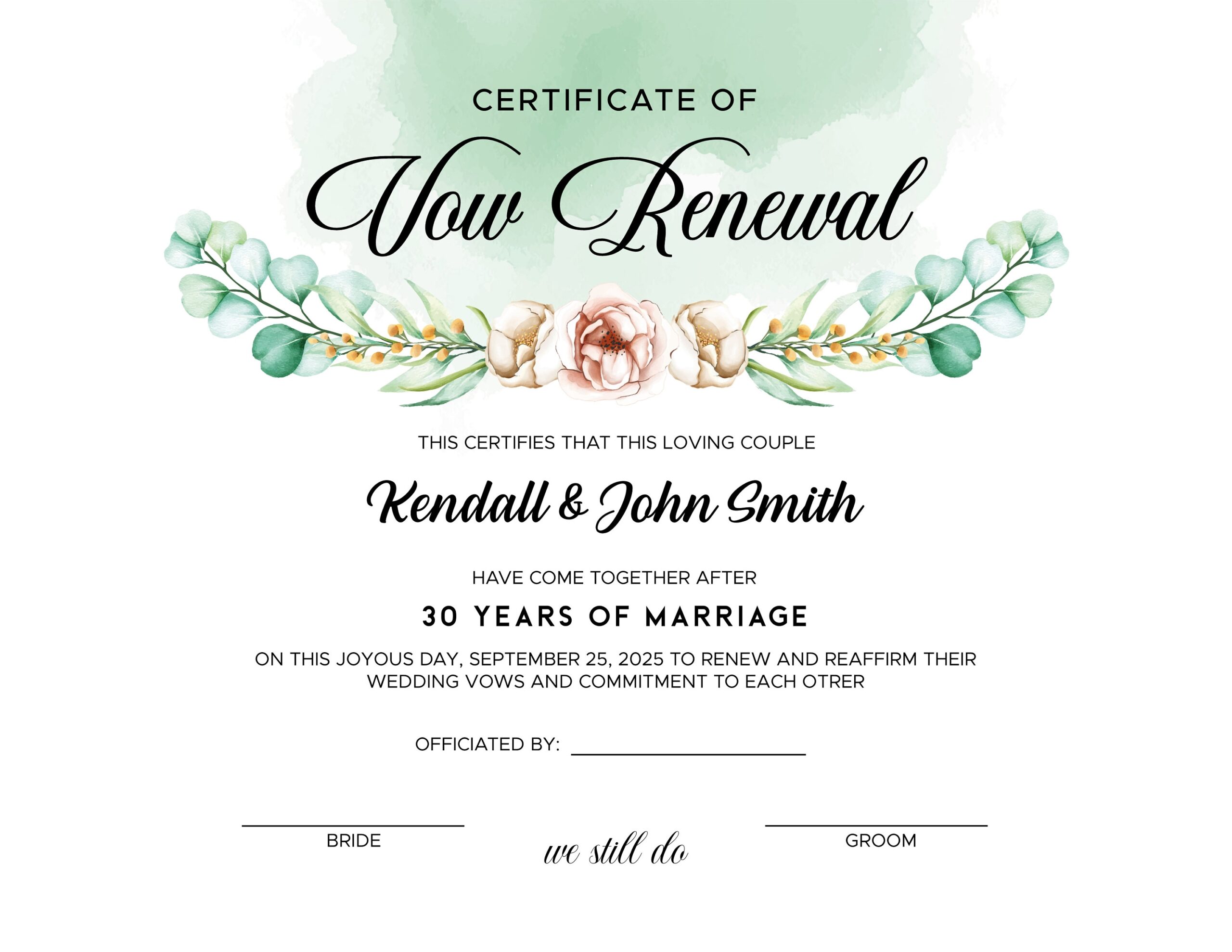 Vow Renewal Certificate Editable Printable Wedding Certificate Template Elegant Certificate Of Vow Renewal Etsy UK
