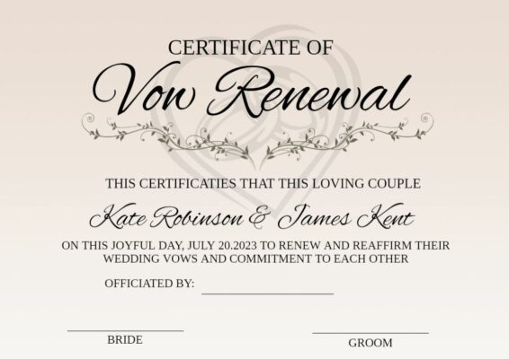 Vow Renewal Certificate Editable Printable Wedding Certificate Template