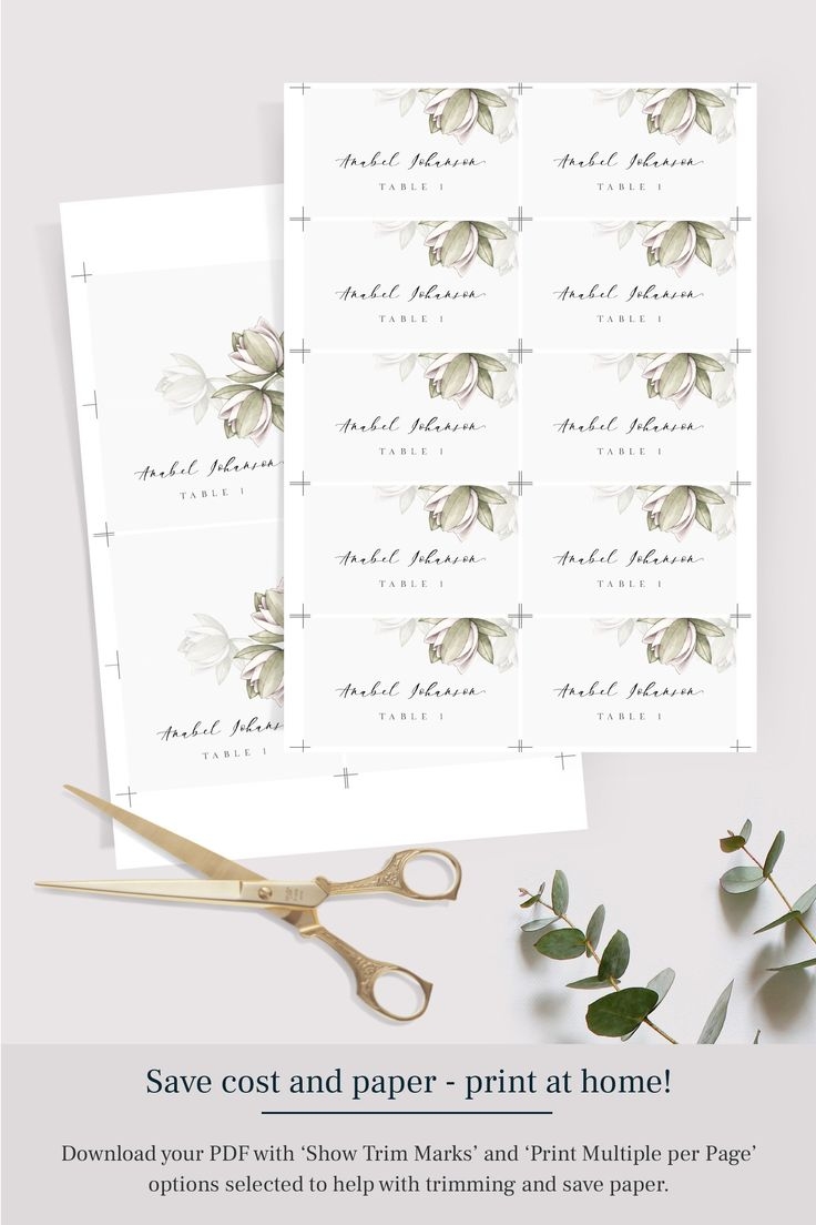 Water Lily Wedding Table Place Card Template Watercolor Floral 