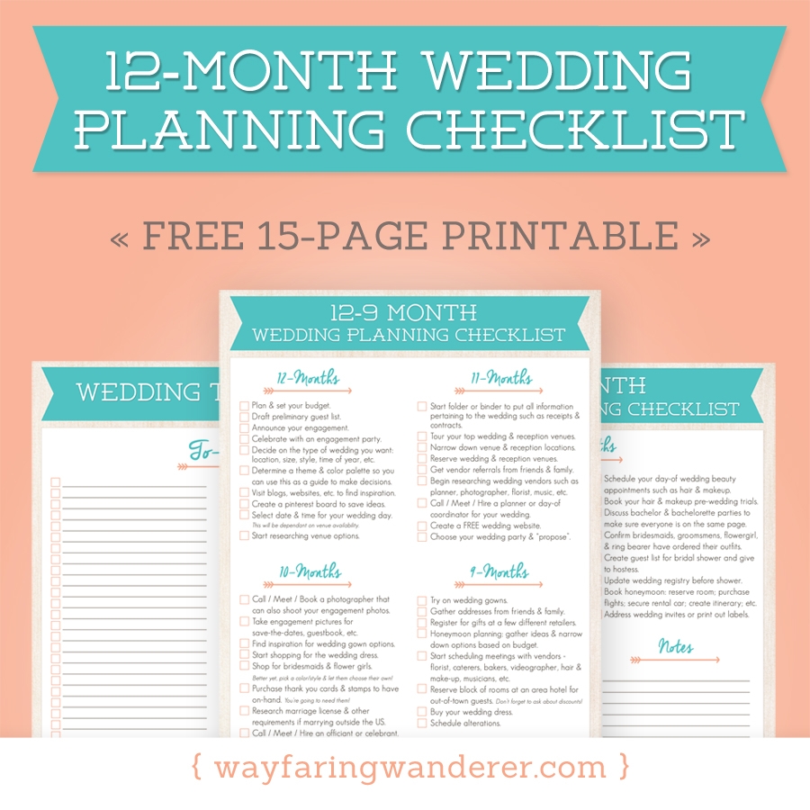 Wayfaring Wanderer 12 Month Wedding Planning Checklist Free 