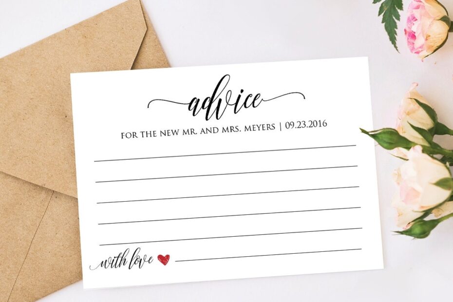 Wedding Advice Card Printable Advice Card Template For Bride And Groom