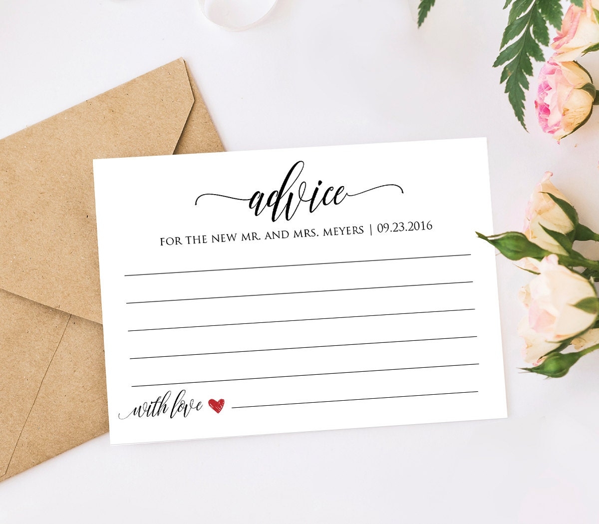 Wedding Advice Card Printable Advice Card Template For Bride And Groom 