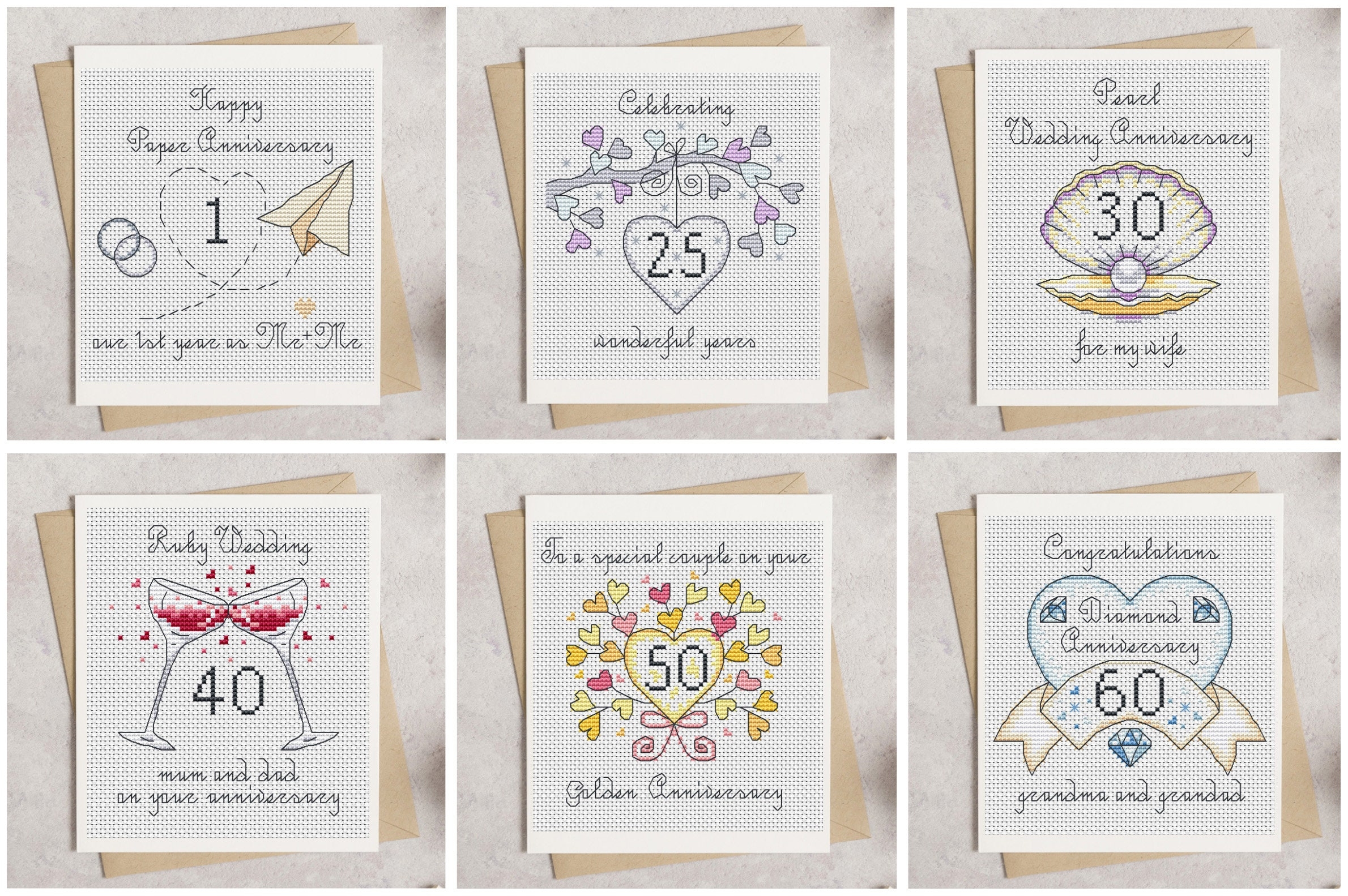 Wedding Anniversary Cards Cross Stitch Pattern Lucie Heaton Digital PDF Counted Cross Stitch Chart Download