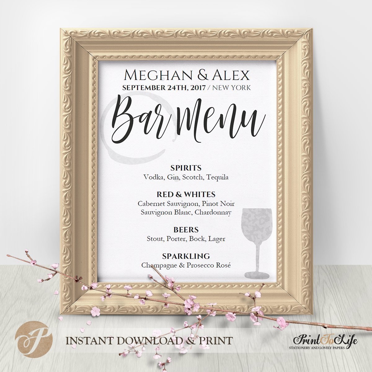 Wedding Bar Menu Bar Menu Sign Bar Menu Template Printolife