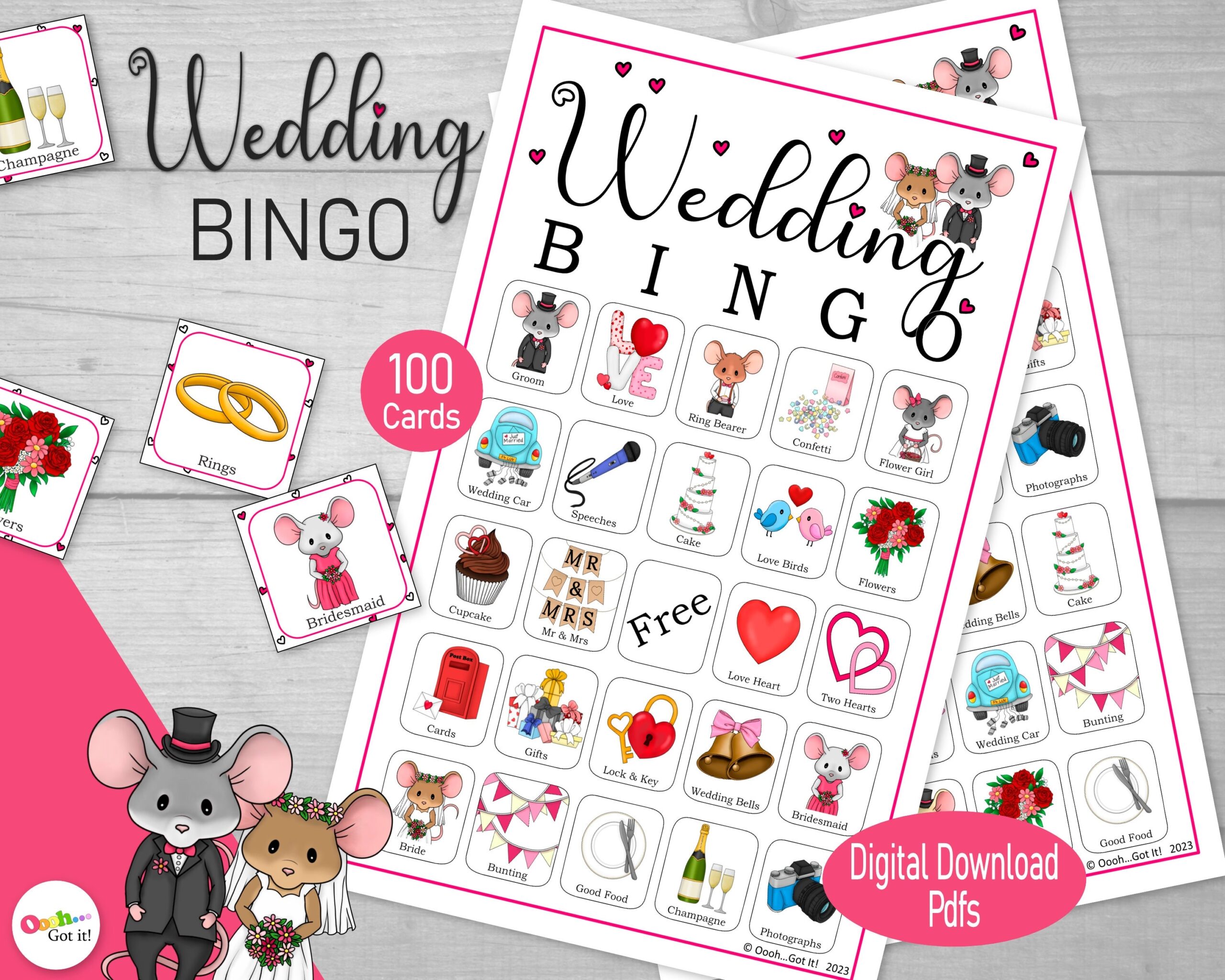 Wedding Bingo 100 Printable Wedding Mice Bingo Cards A Whimsical 