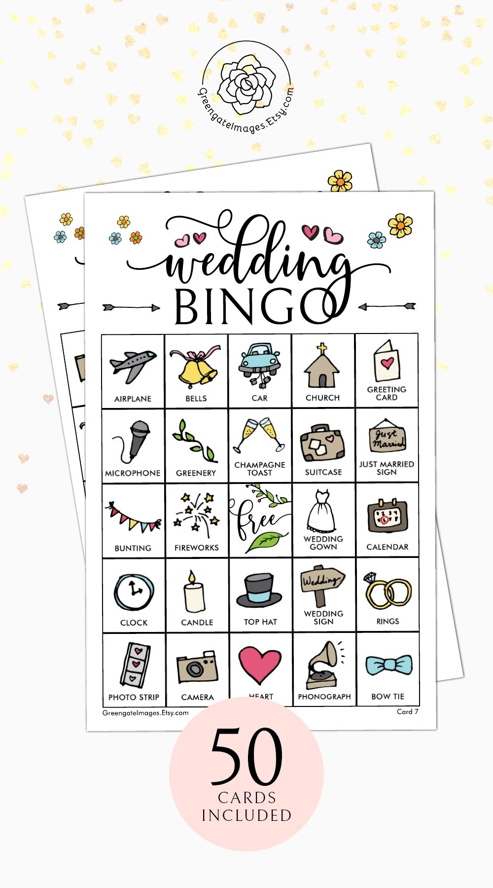 Wedding Bingo Cards Printable Bingo Cards Colorful Bingo Set 50 