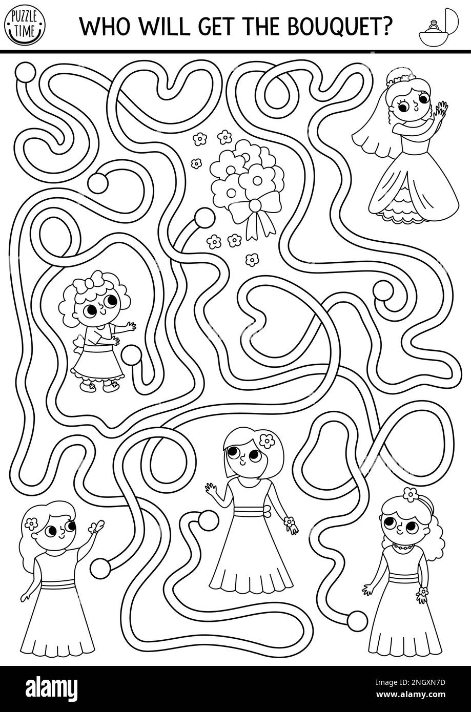 Wedding Black And White Maze For Kids With Bride Flower Bouquets Worksheets Library