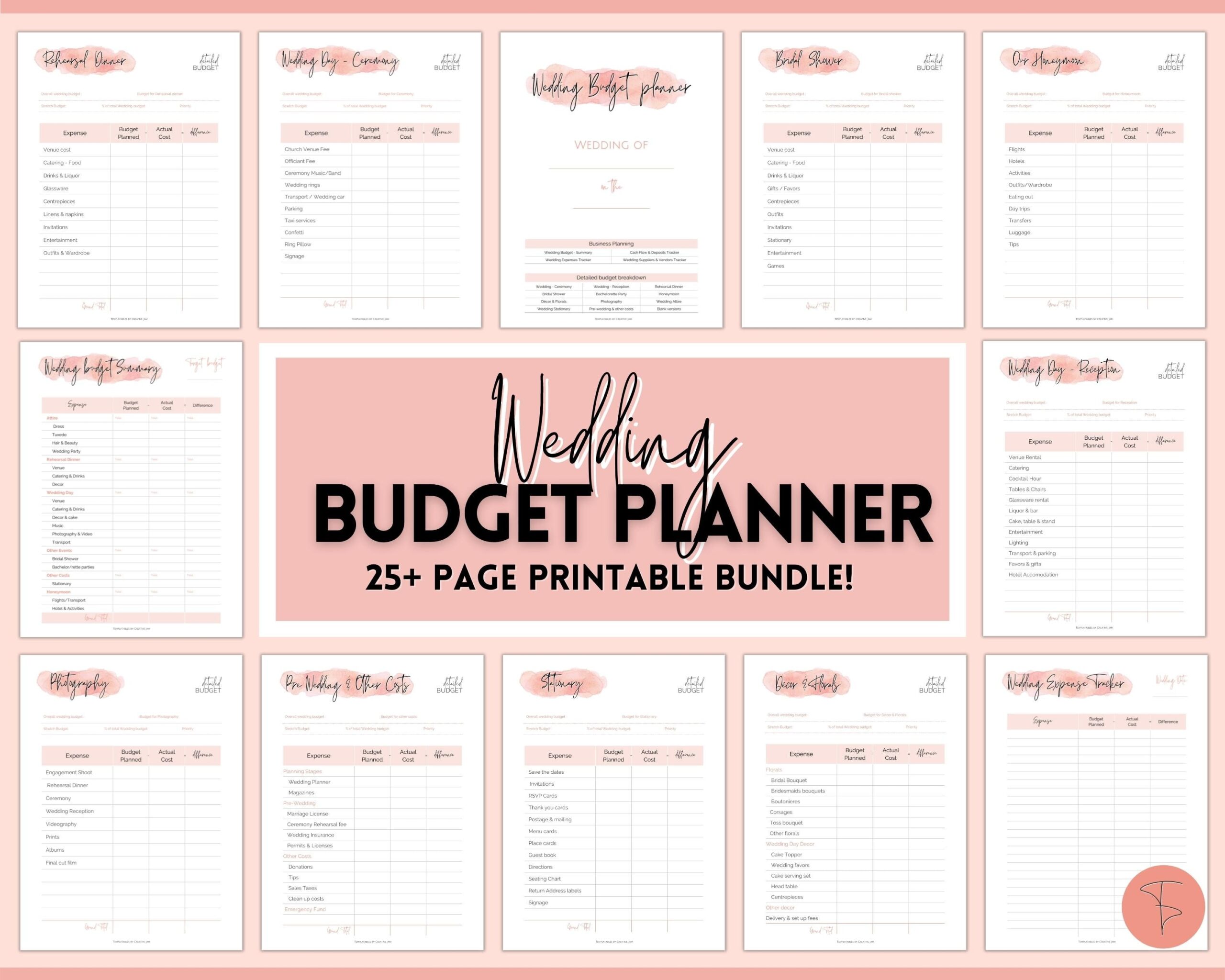 Wedding BUDGET Planner Printable Bundle Pink Wedding Planner Book Wedding Checklist Tracker Bridal Binder Kit Budget Sheet Timeline Etsy