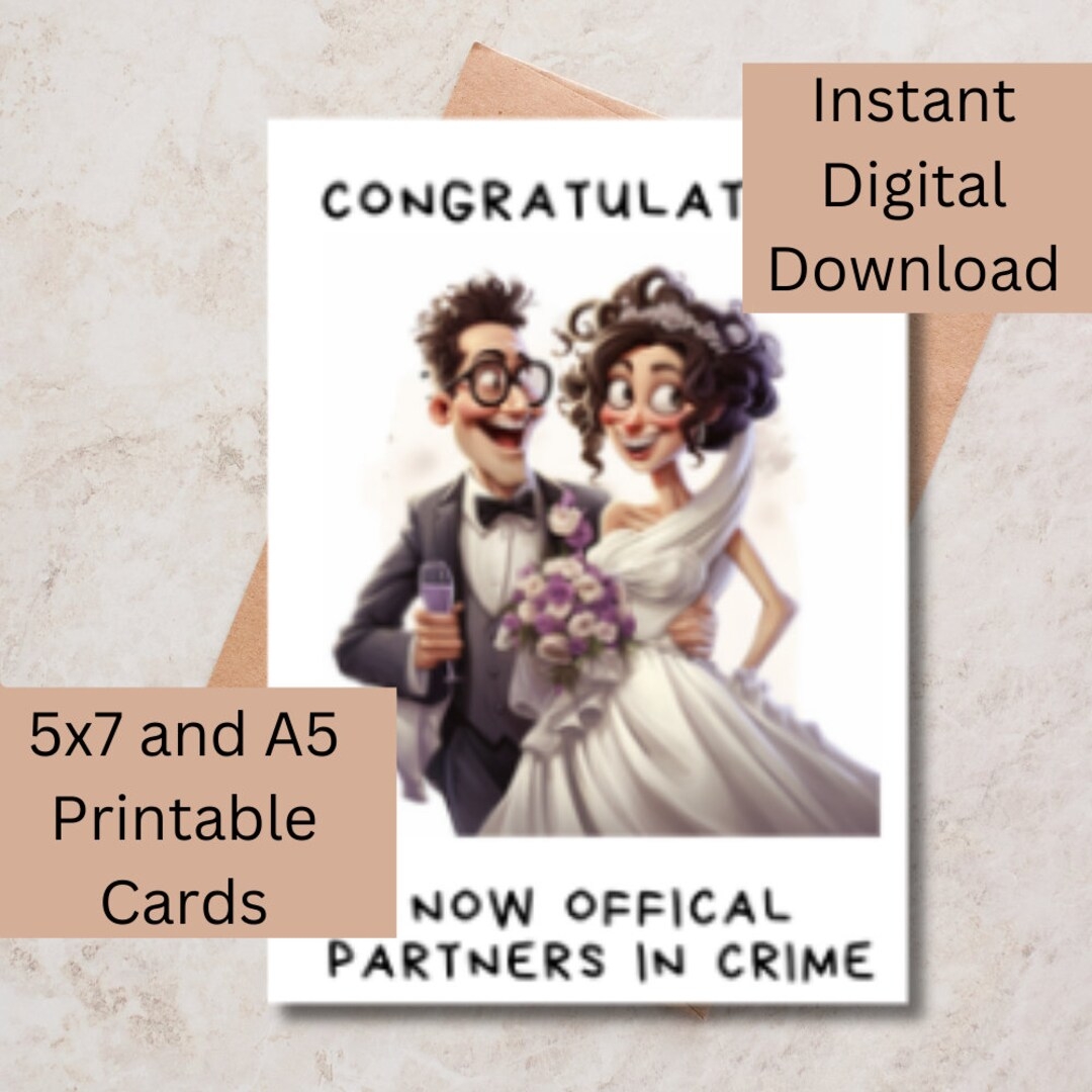 Wedding Card Printable Funny Wedding Card Partners In Crime 