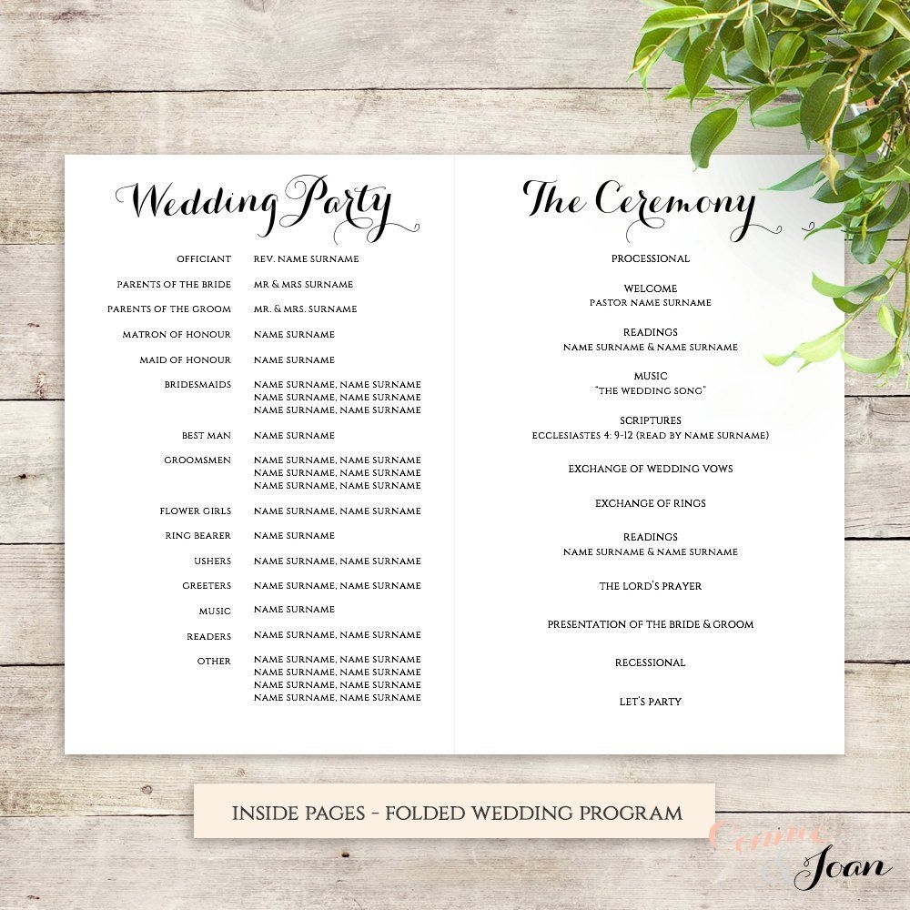 Wedding Ceremony Order Of Service Template