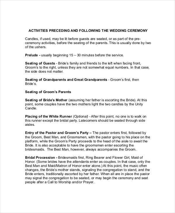 Wedding Ceremony Outline Template