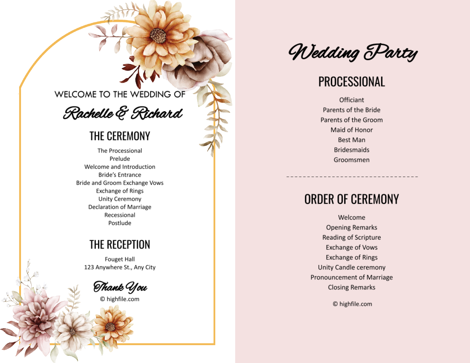 Wedding Ceremony Program Template Word Google Docs Highfile