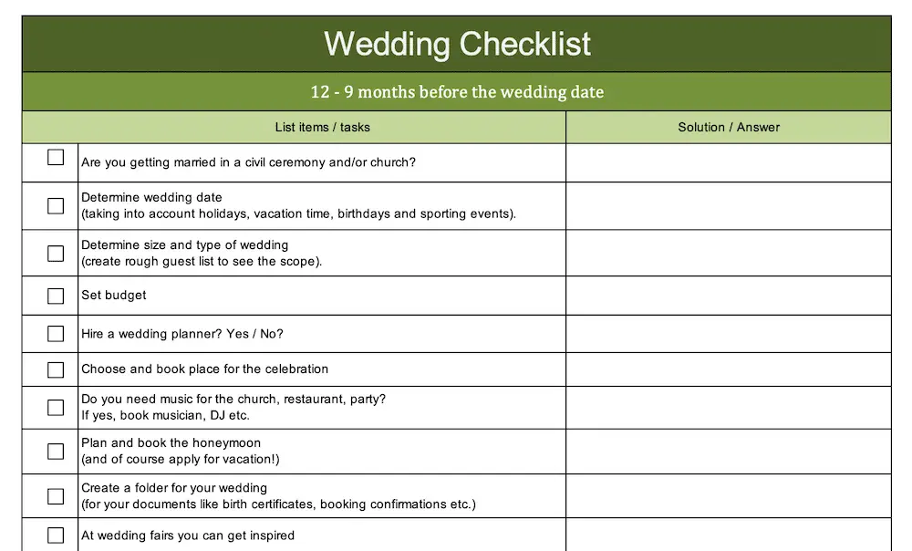 Wedding Checklist With Excel free Template 