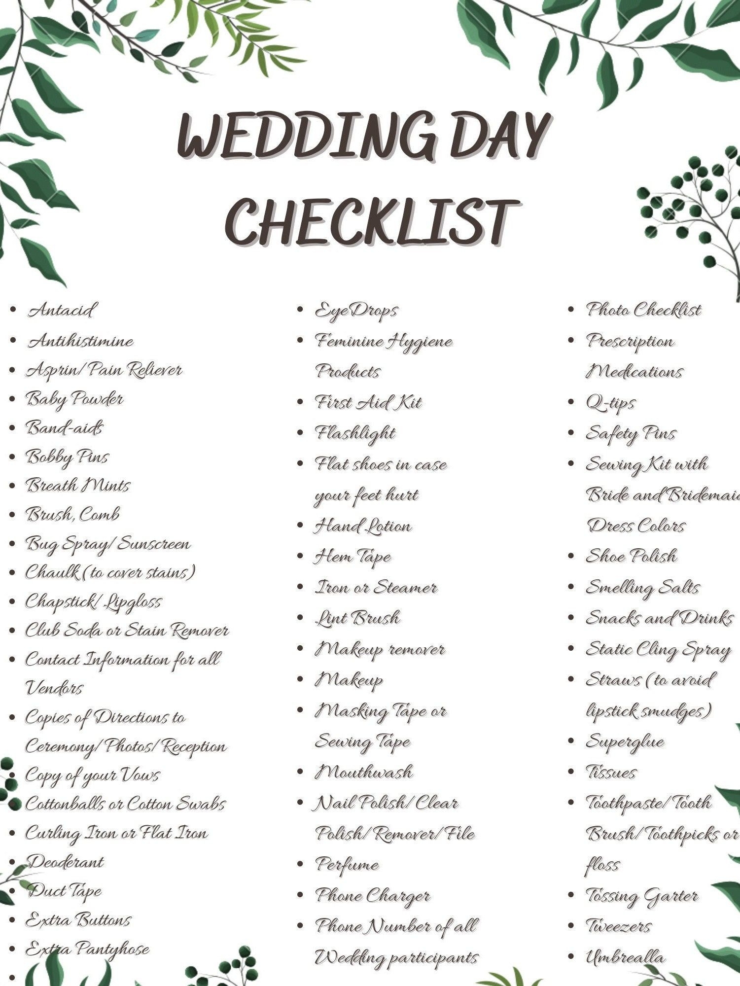 Wedding Checklists Printable