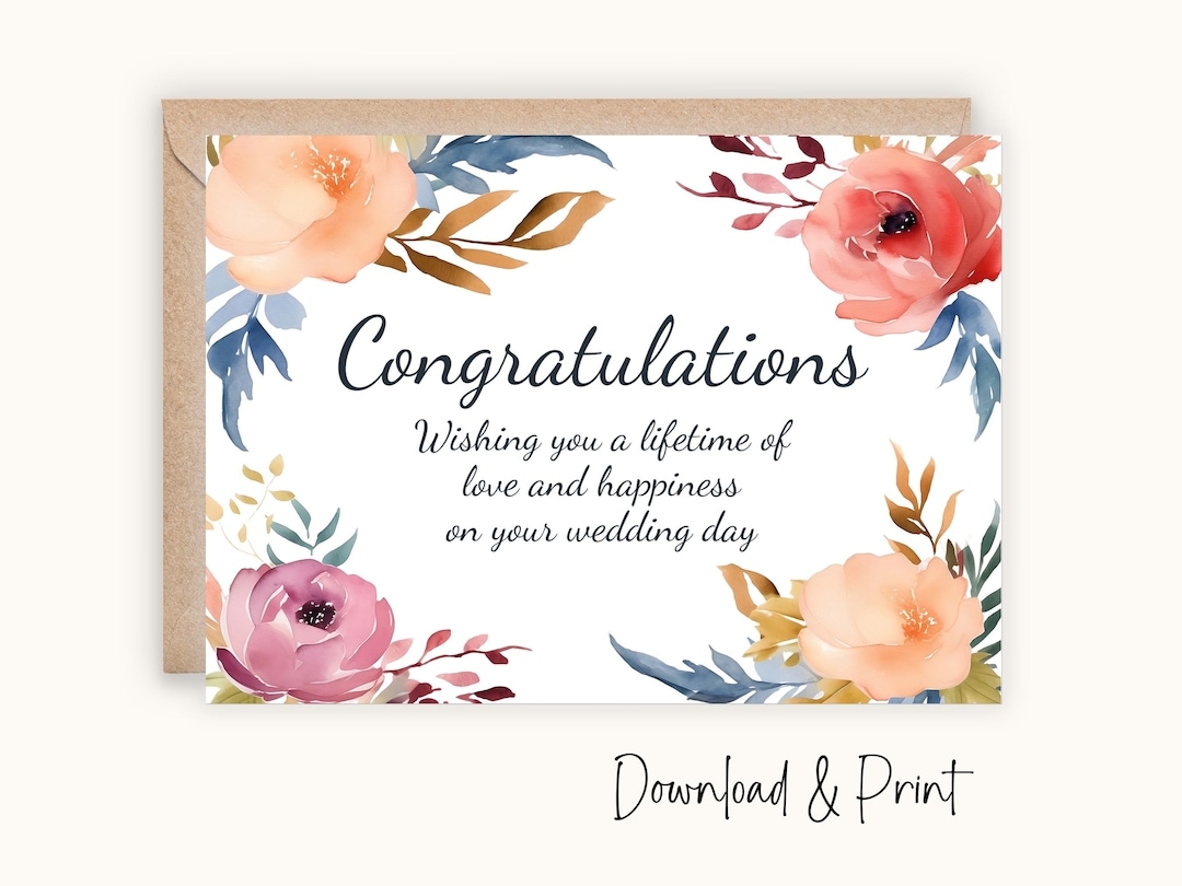 Wedding Congratulations Card Printable Happy Wedding Day Card 