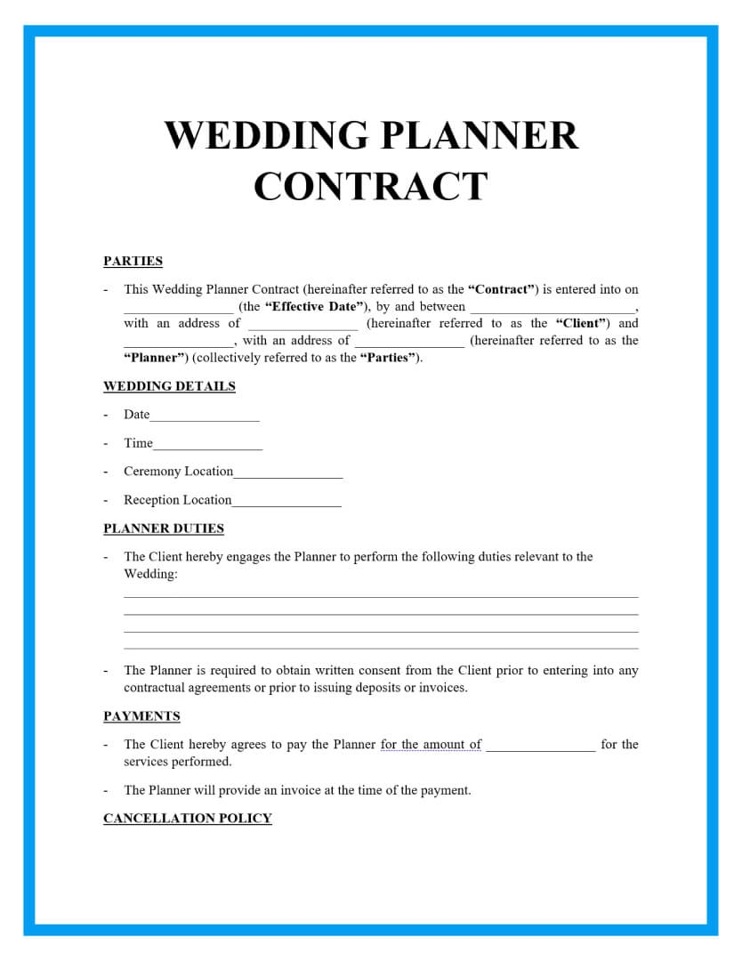 Wedding Contract Template Free Printable Templates
