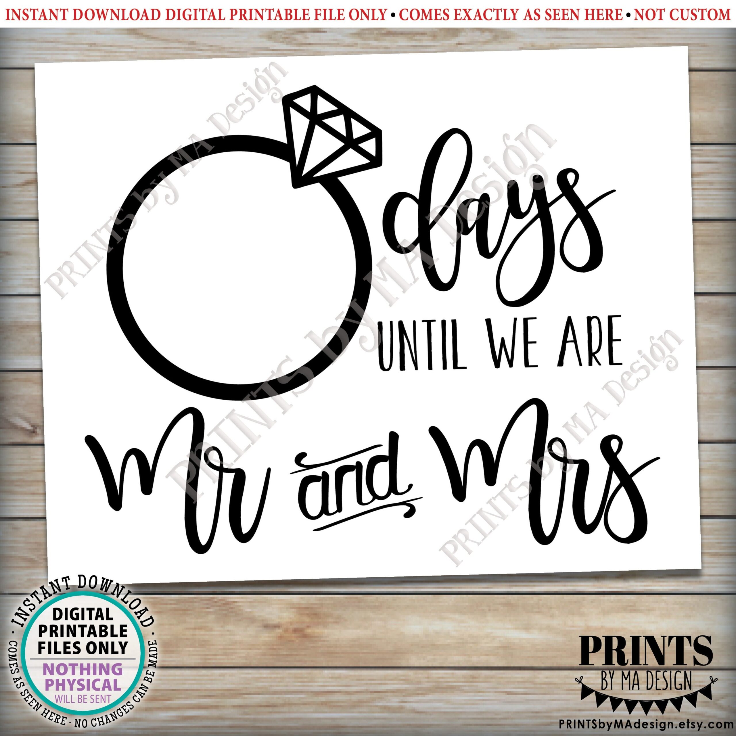 Wedding Countdown Sign Days Until We Are Mr U0026 Mrs Wedding Ring 