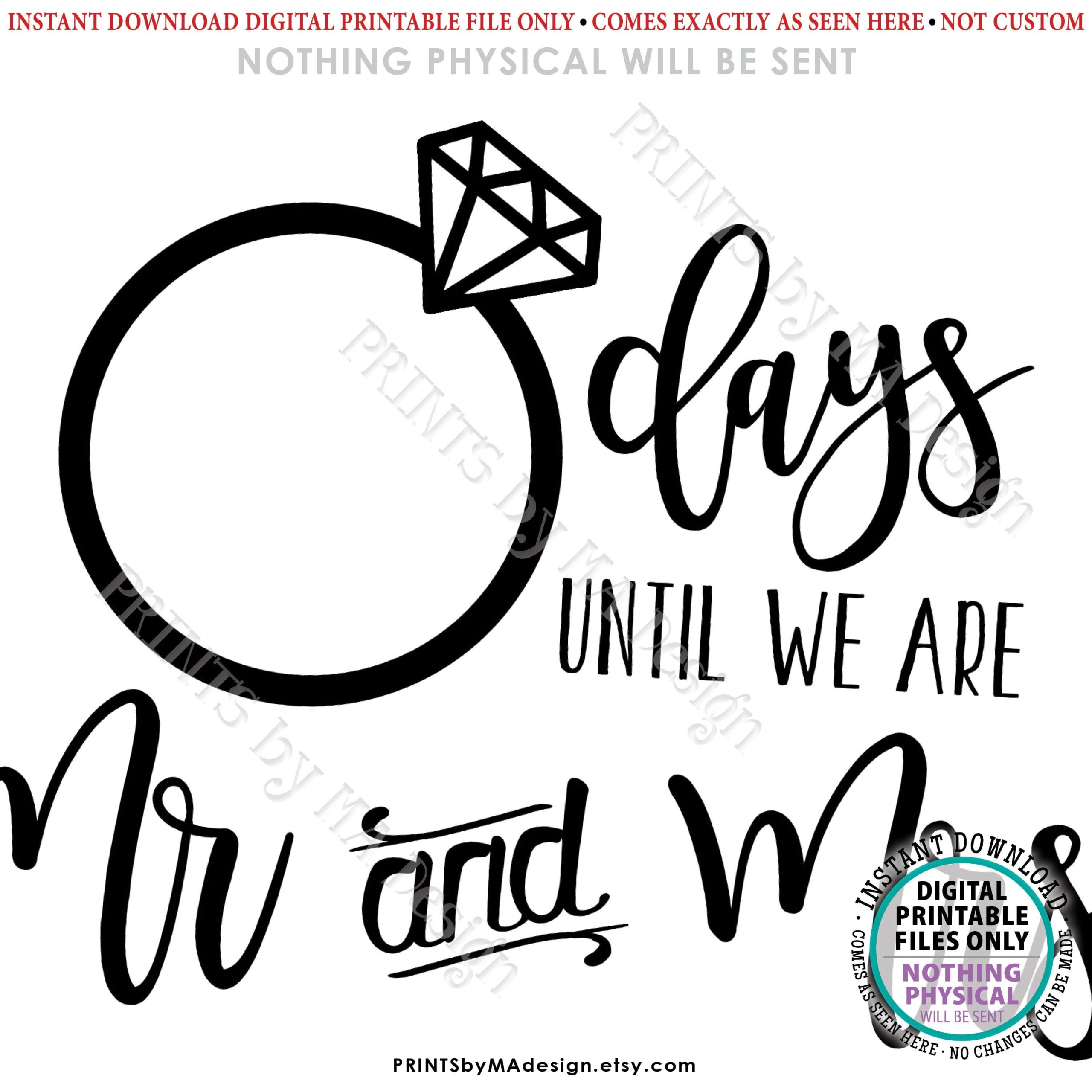 Wedding Countdown Sign Days Until We Are Mr U0026 Mrs Wedding Ring 