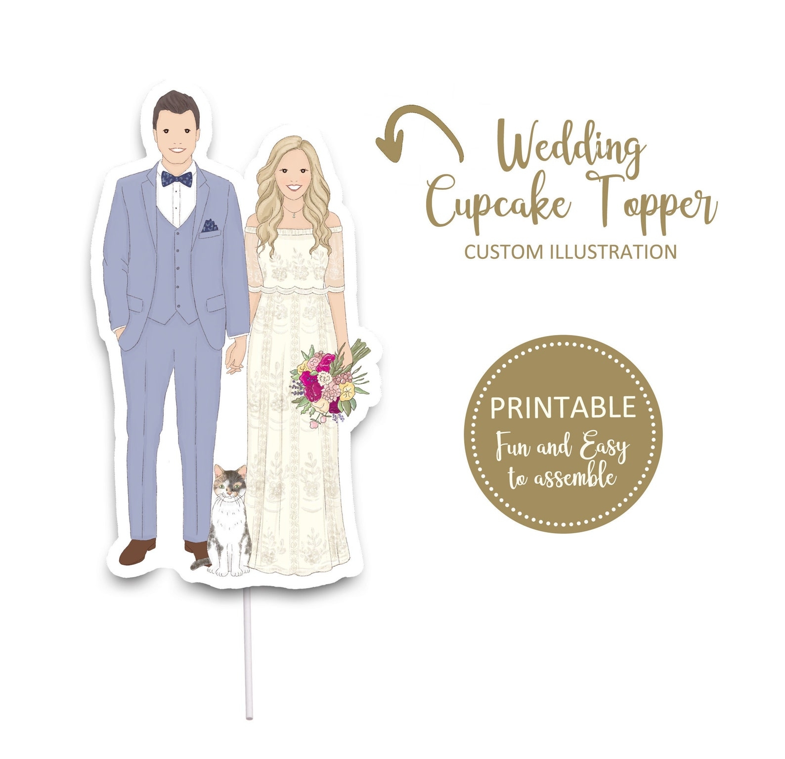 Wedding Couple Printable Cake Topper Bride And Groom Cake Etsy