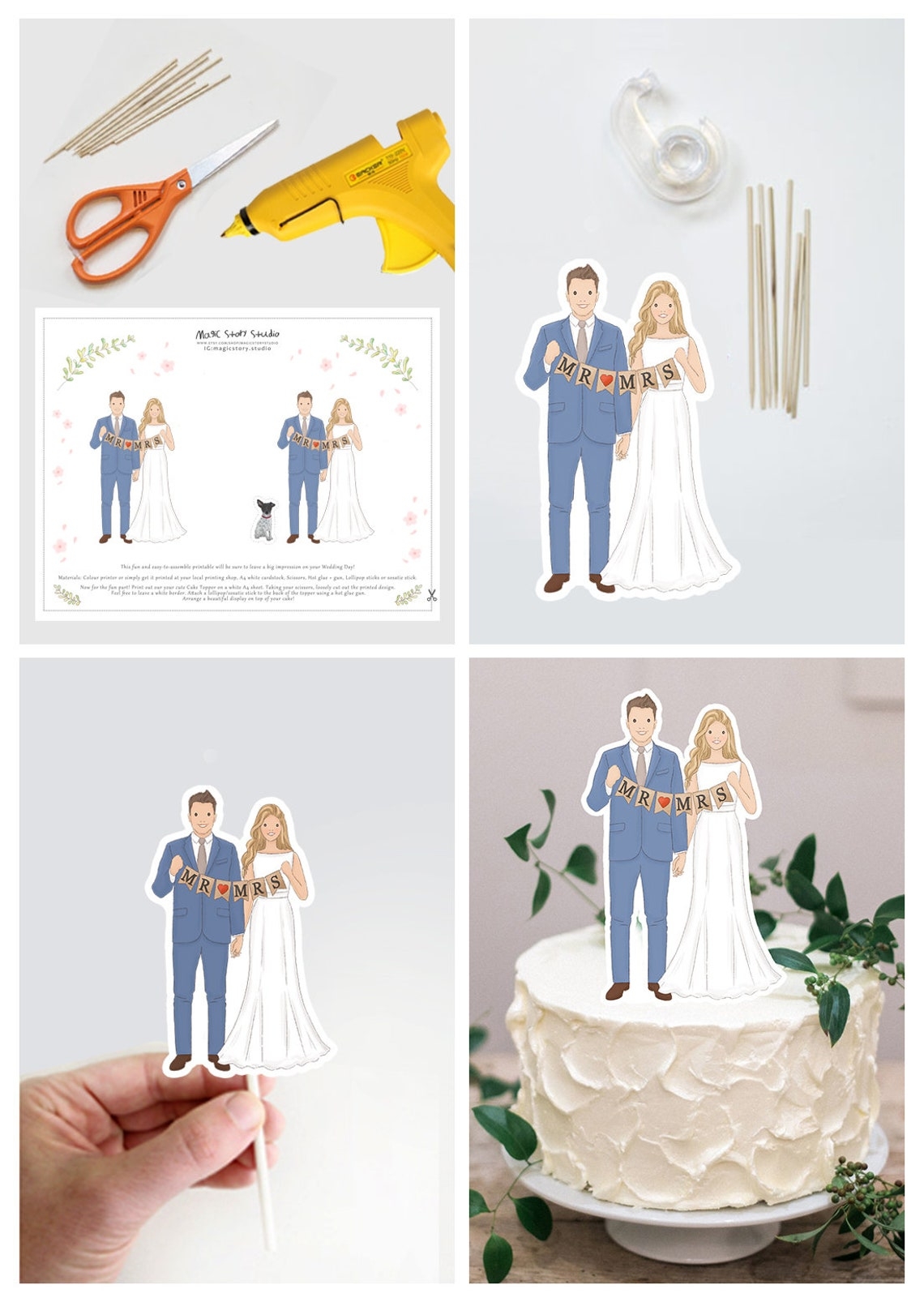 Wedding Couple Printable Cake Topper Bride And Groom Cake Etsy