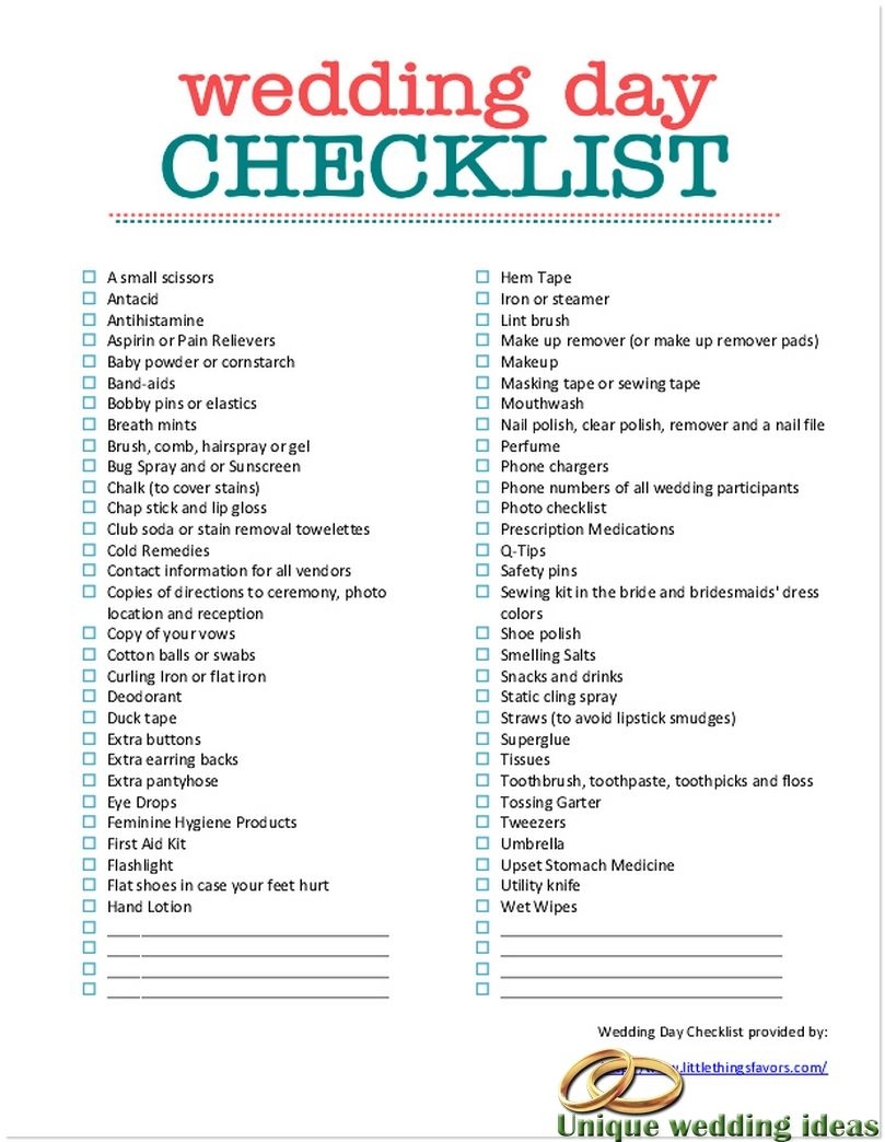 Wedding Day Checklist Wedding Checklist Printable Wedding Checklist