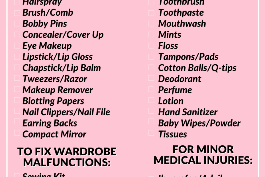 Wedding Day Emergency Kit Checklist Modern MOH