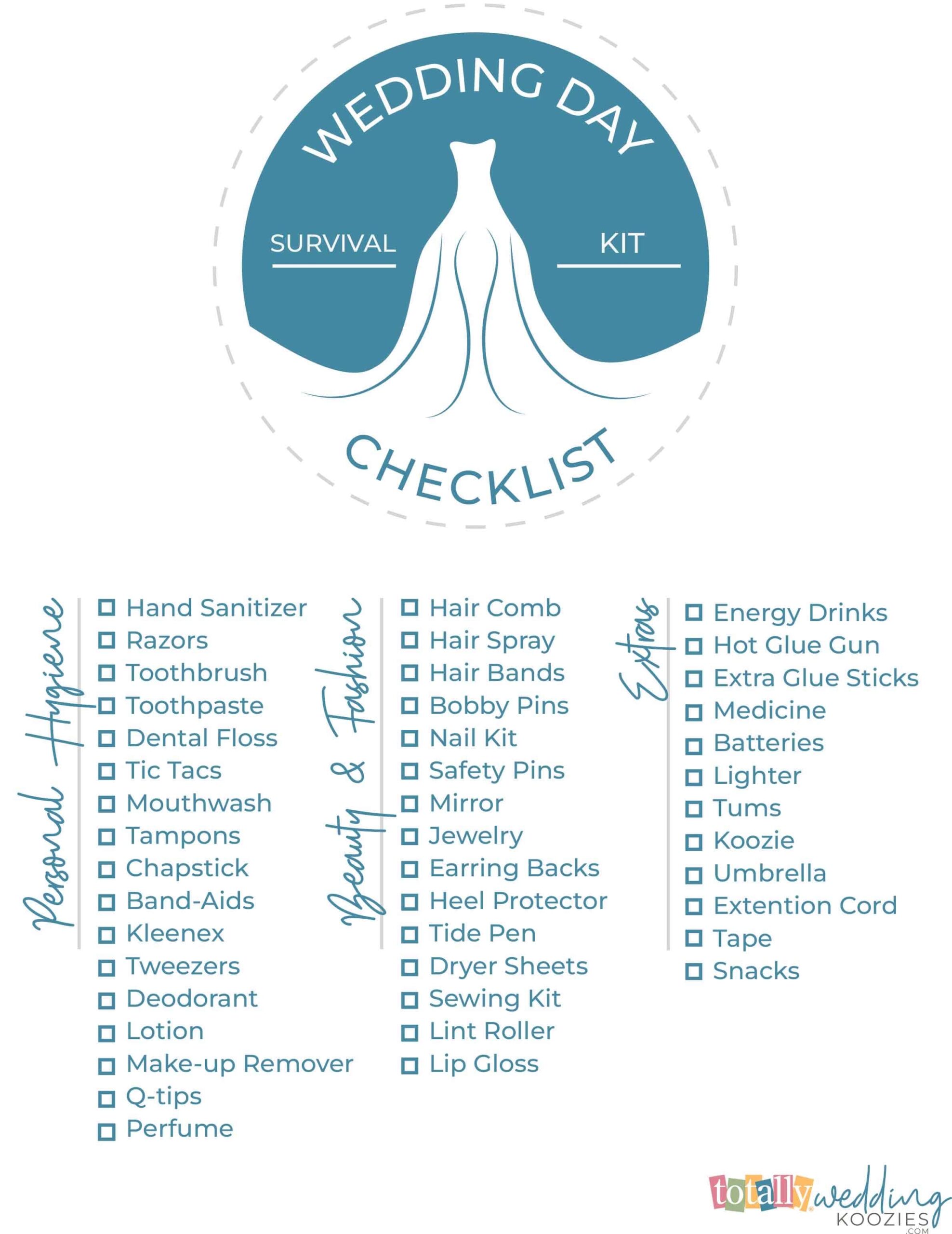 Wedding Day Survival Kit Checklist Totally Inspired