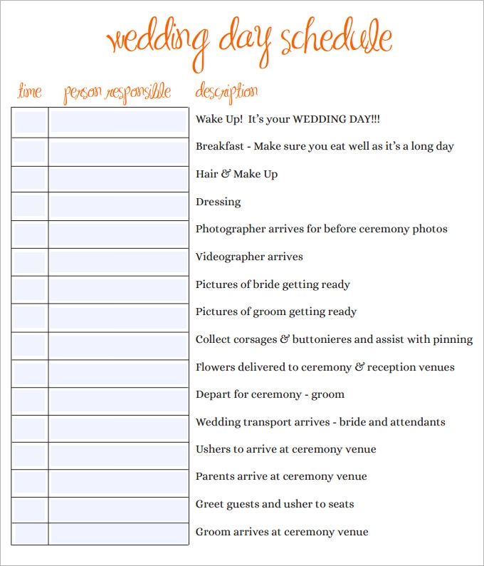 Wedding Day Timeline Template Printable Printable Templates Free