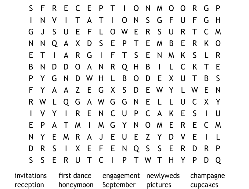 Wedding Day Word Search WordMint