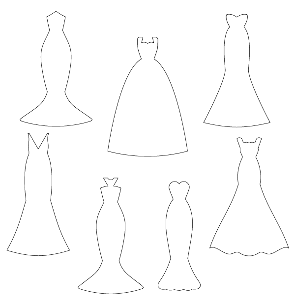 Wedding Dress Outline Patterns DFX EPS PDF PNG And SVG Cut Files